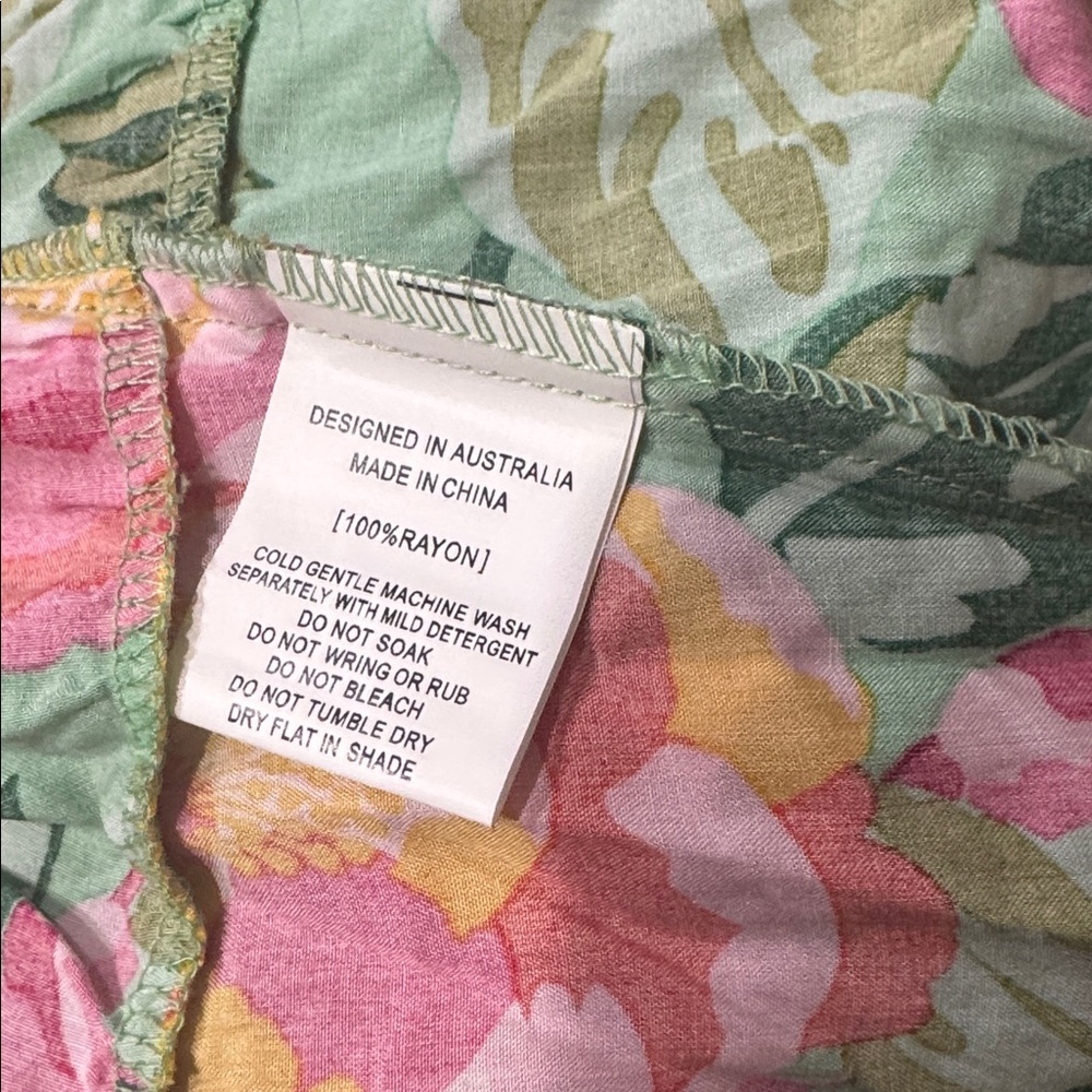 Smocked Floral Maxi Dress - Green & Pink - Picture 3 of 3